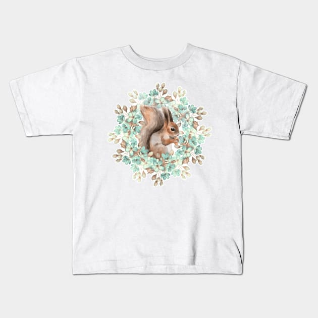 Squirrel and flowers Kids T-Shirt by Gribanessa